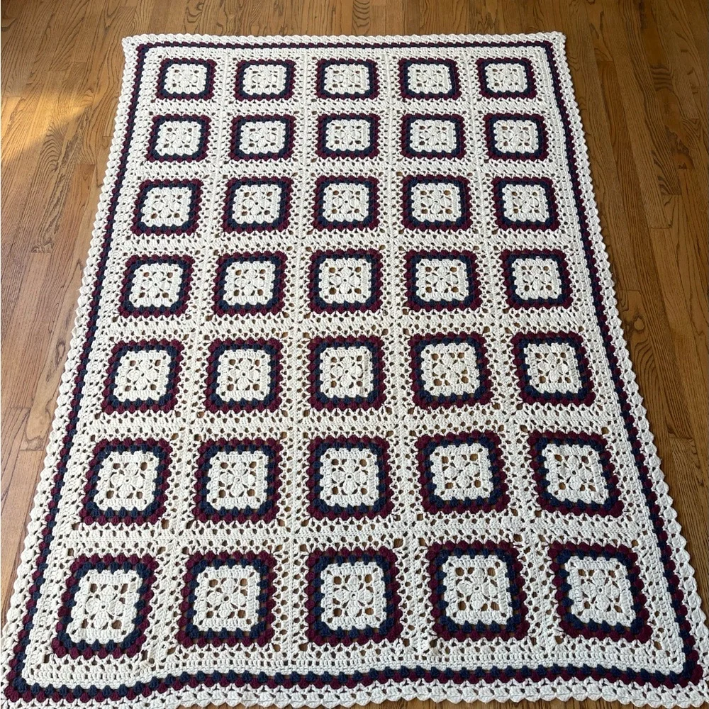 Handmade Large Granny Square Afghan Blanket 58 x 81